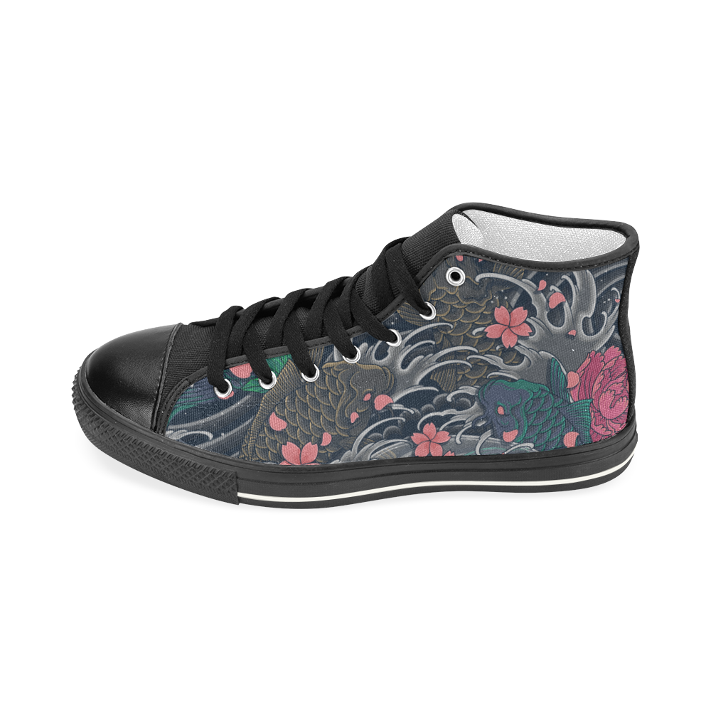 Japanese Wave Shoes, Koi Fish Art Men’s Classic High Top Canvas Shoes (Model 017)