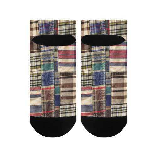 patchwork plaid wrinkle look Men's Ankle Socks