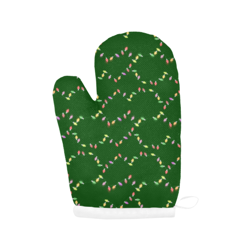 Festive Christmas Lights on Green Oven Mitt (Two Pieces)