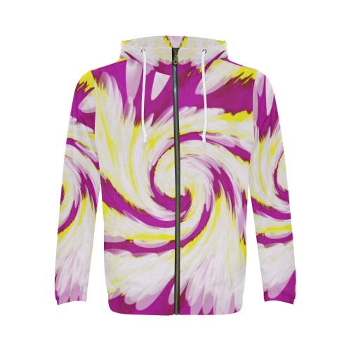 Pink Yellow Tie Dye Swirl Abstract All Over Print Full Zip Hoodie for Men/Large Size (Model H14)