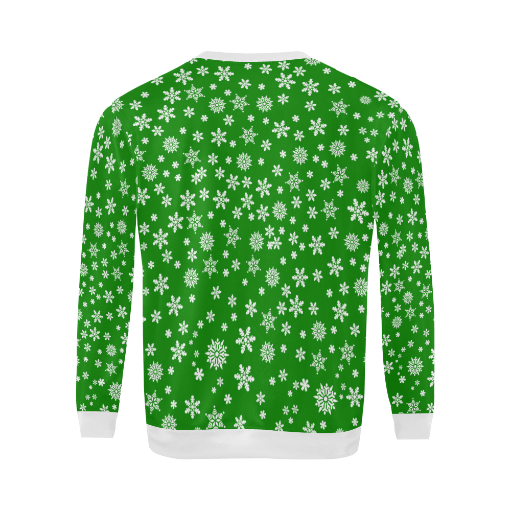 Christmas White Snowflakes on Green All Over Print Crewneck Sweatshirt for Men/Large (Model H18)