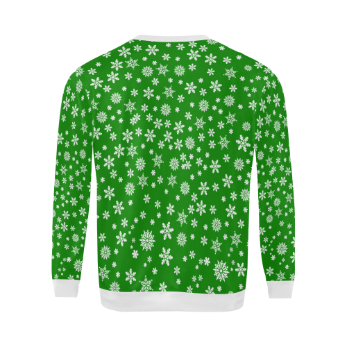 Christmas White Snowflakes on Green All Over Print Crewneck Sweatshirt for Men/Large (Model H18)