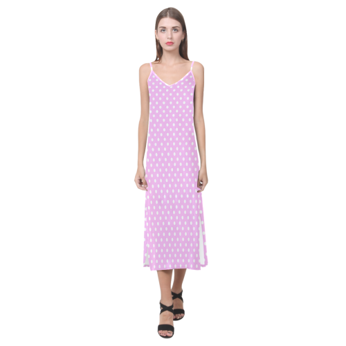 Polka-dot pattern V-Neck Open Fork Long Dress(Model D18)