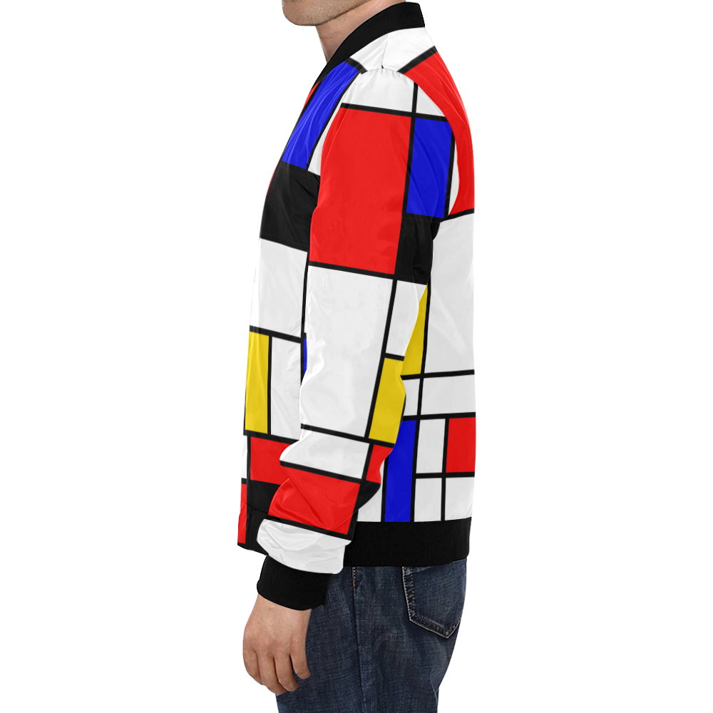 Bauhouse Composition Mondrian Style All Over Print Bomber Jacket for Men/Large Size (Model H19)