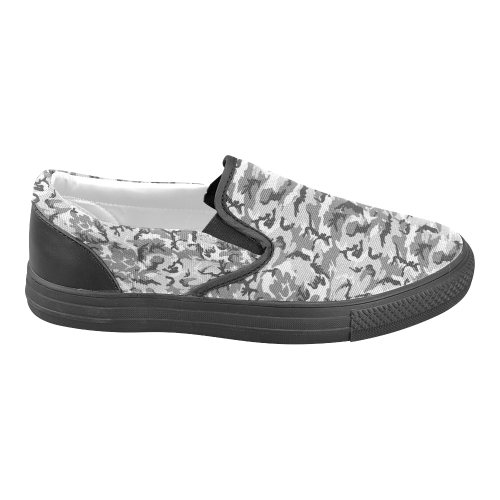 Woodland Urban City Black/Gray Camouflage Slip-on Canvas Shoes for Men/Large Size (Model 019)