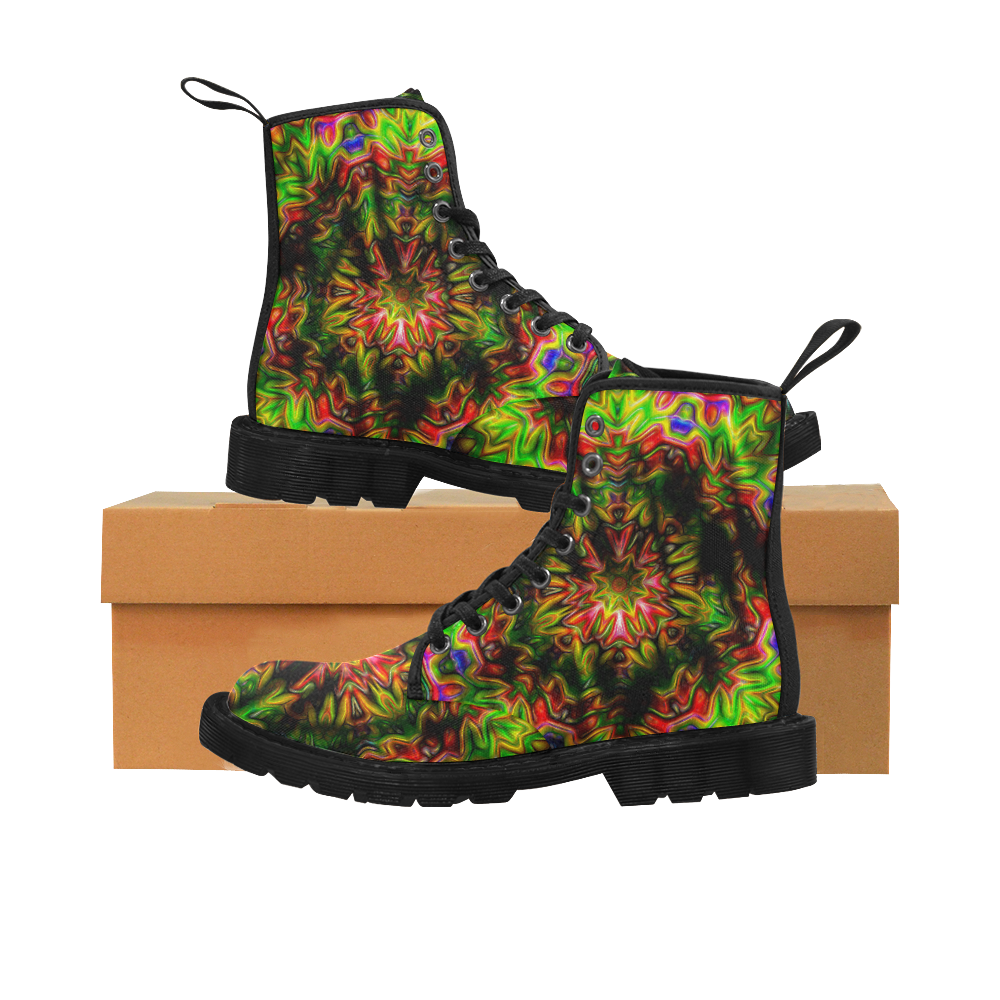 psychedelic flowers Martin Boots for Women (Black) (Model 1203H)