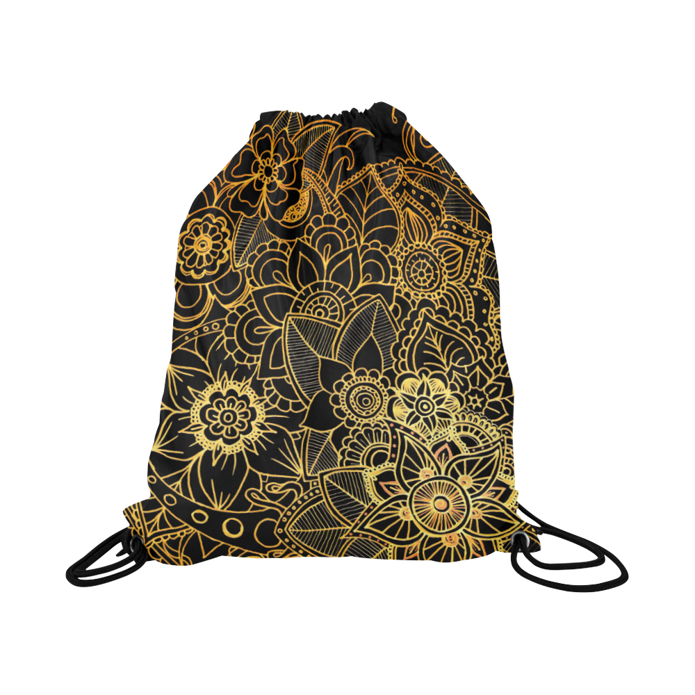 Floral Doodle Gold G523 Large Drawstring Bag Model 1604 (Twin Sides)  16.5"(W) * 19.3"(H)