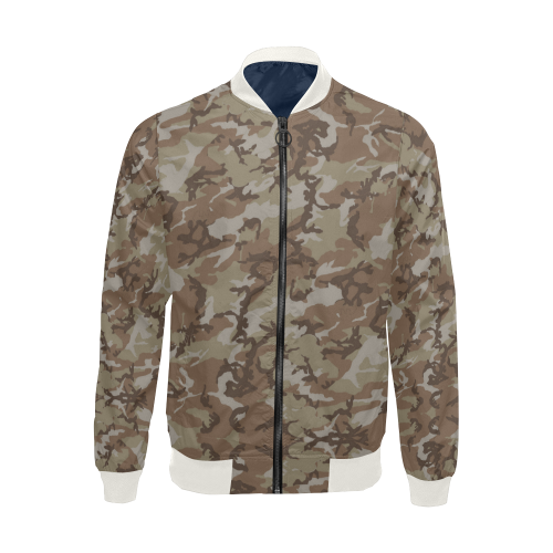 Woodland Desert Brown Camouflage All Over Print Bomber Jacket for Men (Model H19)