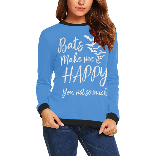 White bats make me happy All Over Print Crewneck Sweatshirt for Women (Model H18)