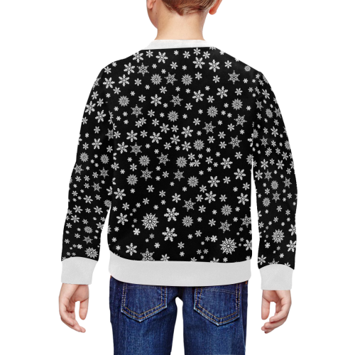 Christmas White Snowflakes on Black All Over Print Crewneck Sweatshirt for Kids (Model H29)