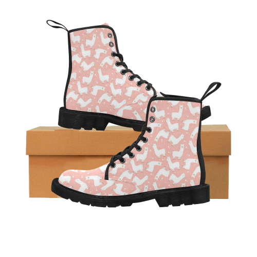 Pink Llama Pattern Martin Boots for Women (Black) (Model 1203H)