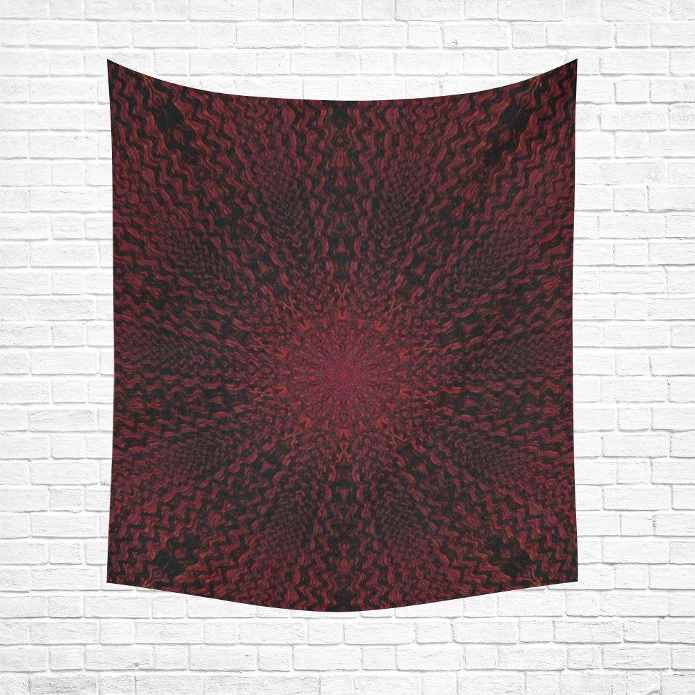 Red and Black Woven Fabric Fractal Mandala 1 Cotton Linen Wall Tapestry 51"x 60"