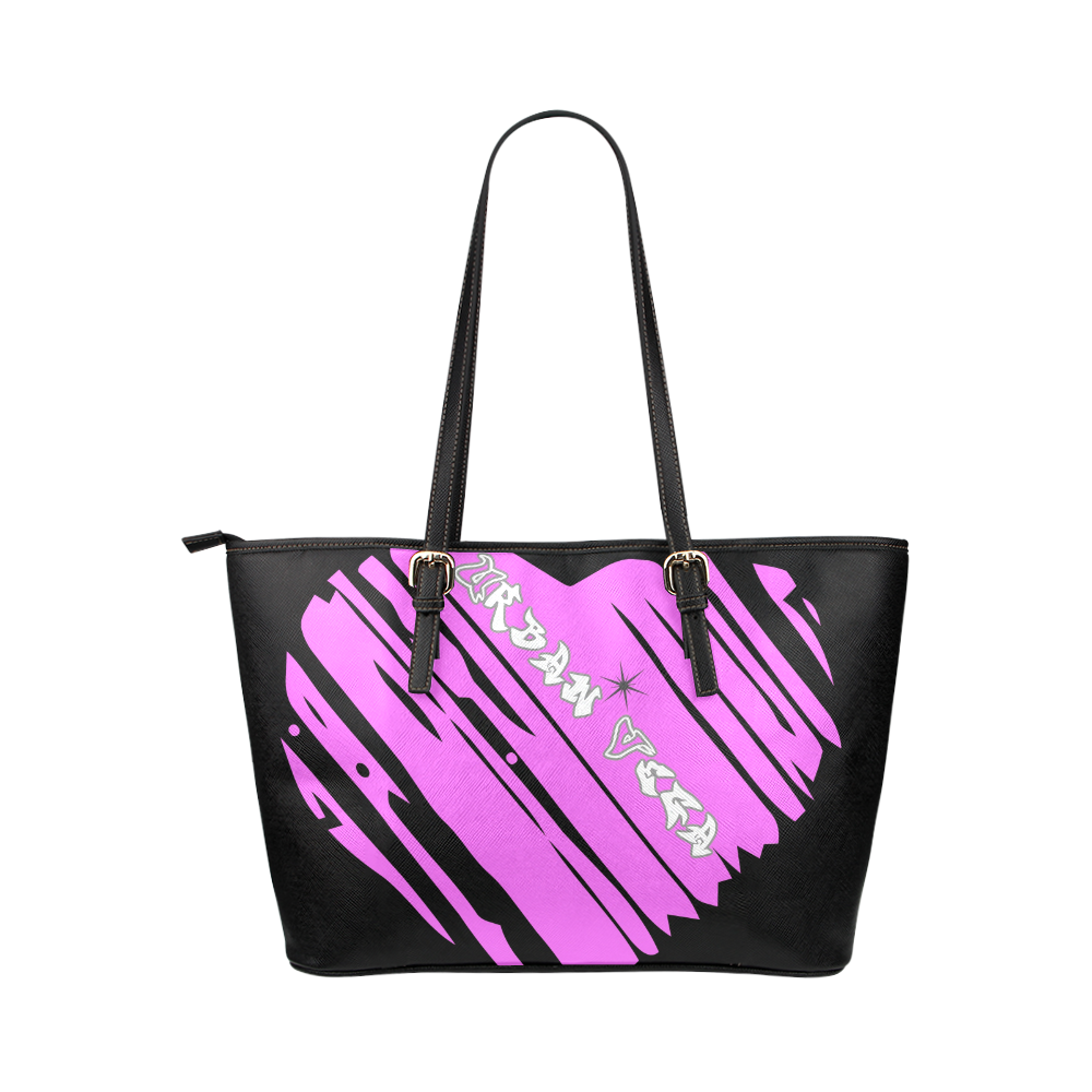 pink heart Leather Tote Bag/Small (Model 1651)