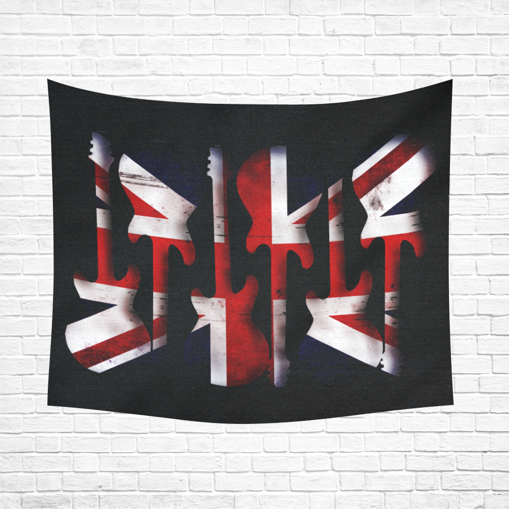 Union Jack British UK Flag Guitars Black Cotton Linen Wall Tapestry 60"x 51"
