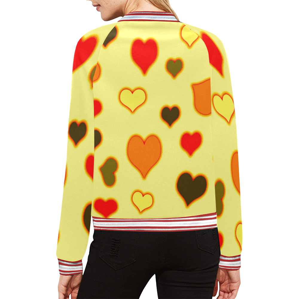 Hearts Pattern All Over Print Bomber Jacket for Women (Model H21)