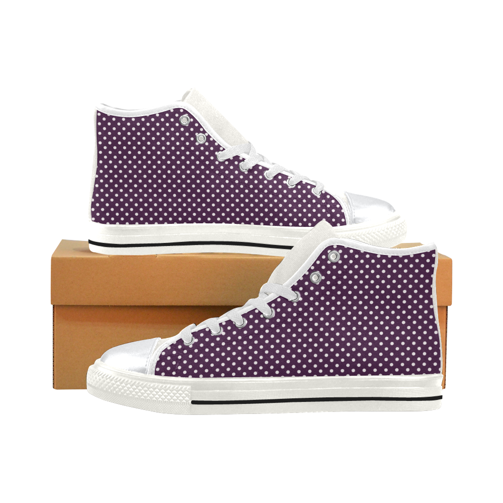Burgundy polka dots High Top Canvas Shoes for Kid (Model 017)