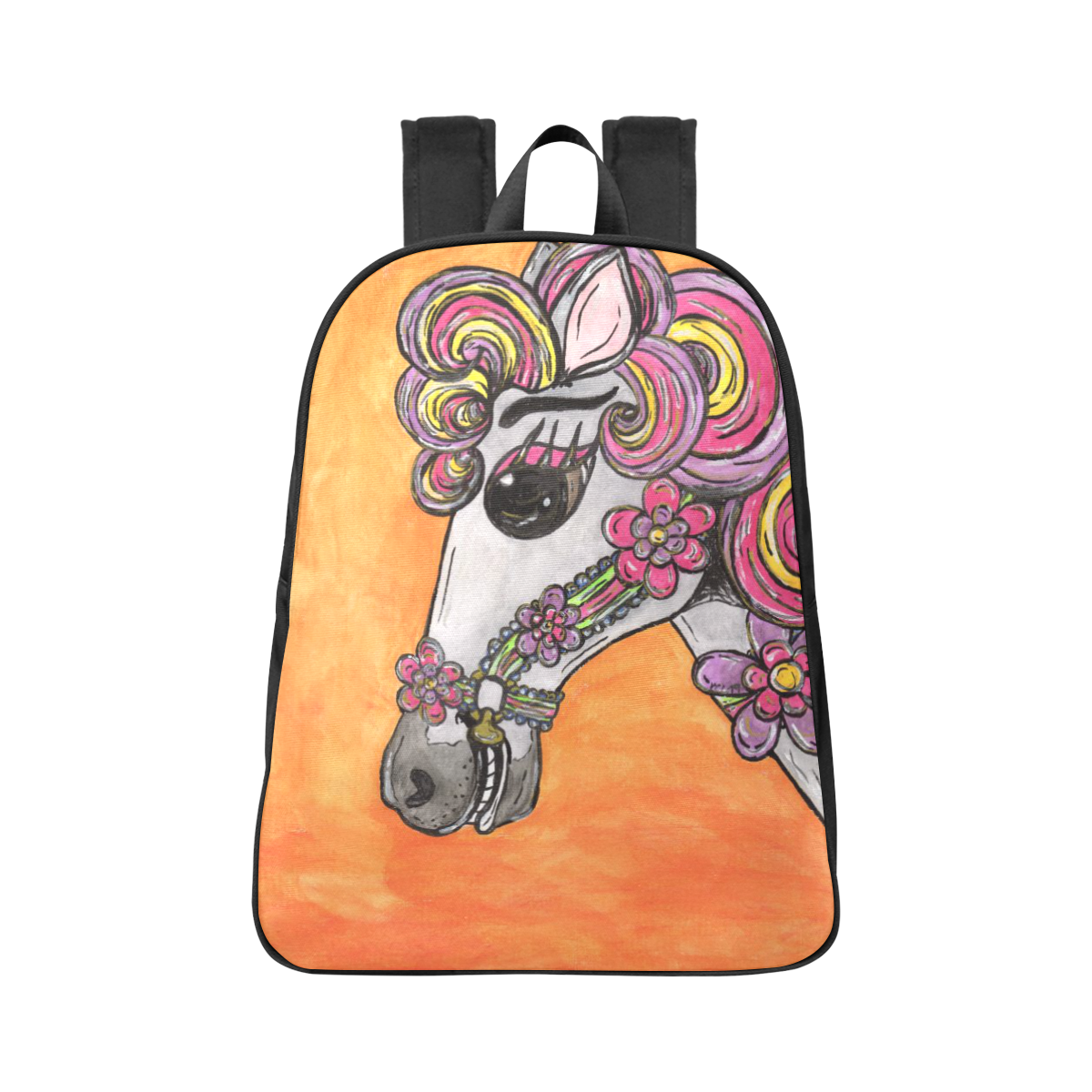Carousel Horse Fabric Backpack Fabric School Backpack (Model 1682) (Large)