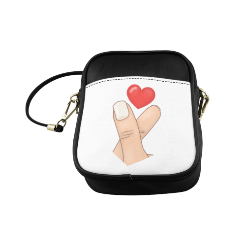 Hand and Finger Heart / White Sling Bag (Model 1627)