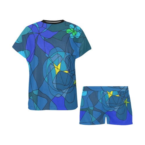 Abstract Blue Floral Design 2020 Women's Short Pajama Set