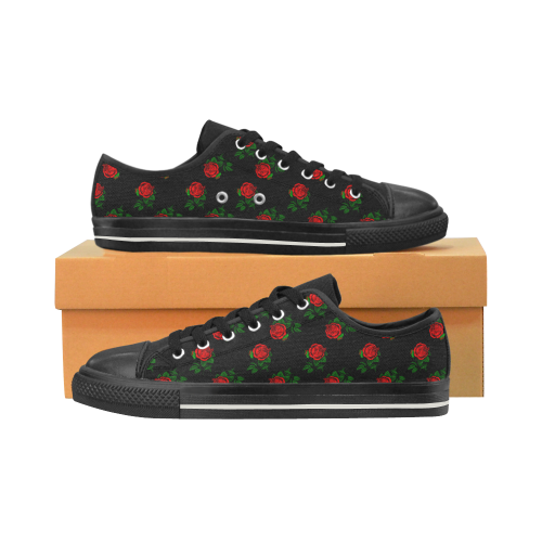 red roses black Women's Classic Canvas Shoes (Model 018)