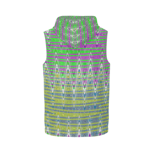 Colorful Pastel Zigzag Waves Pattern All Over Print Sleeveless Zip Up Hoodie for Men (Model H16)