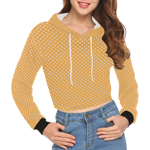 Yellow orange polka dots All Over Print Crop Hoodie for Women (Model H22)