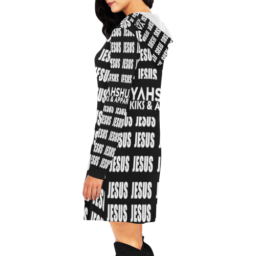 Jesus Hood Dress Black All Over Print Hoodie Mini Dress (Model H27)