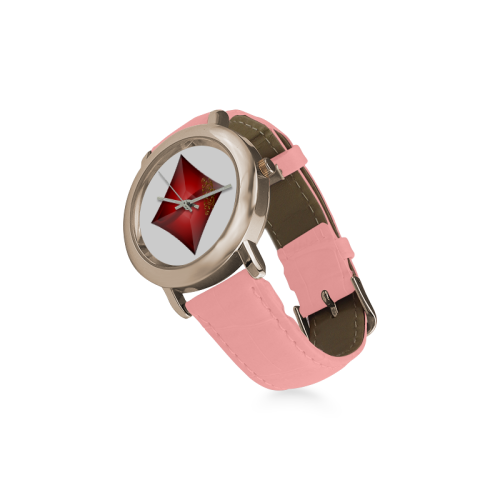 Diamond  Las Vegas Symbol Playing Card Shape Women's Rose Gold Leather Strap Watch(Model 201)