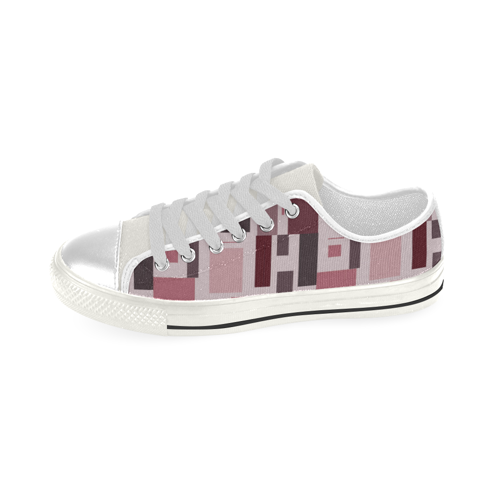 Abstract Burgundy Squares Low Top Canvas Shoes for Kid (Model 018)