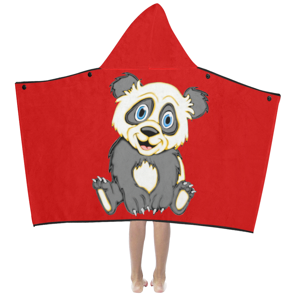 Smiling Panda Red Kids' Hooded Bath Towels