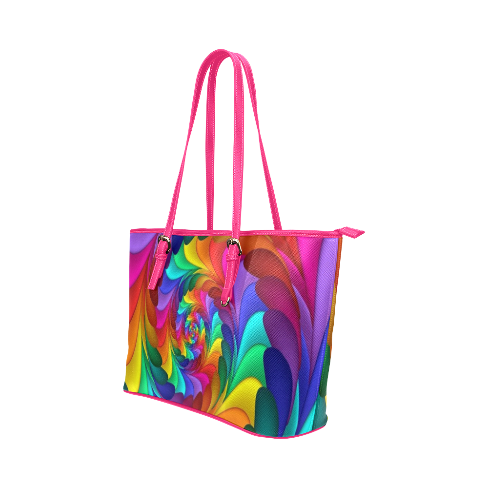 RAINBOW CANDY SWIRL Leather Tote Bag/Small (Model 1651)