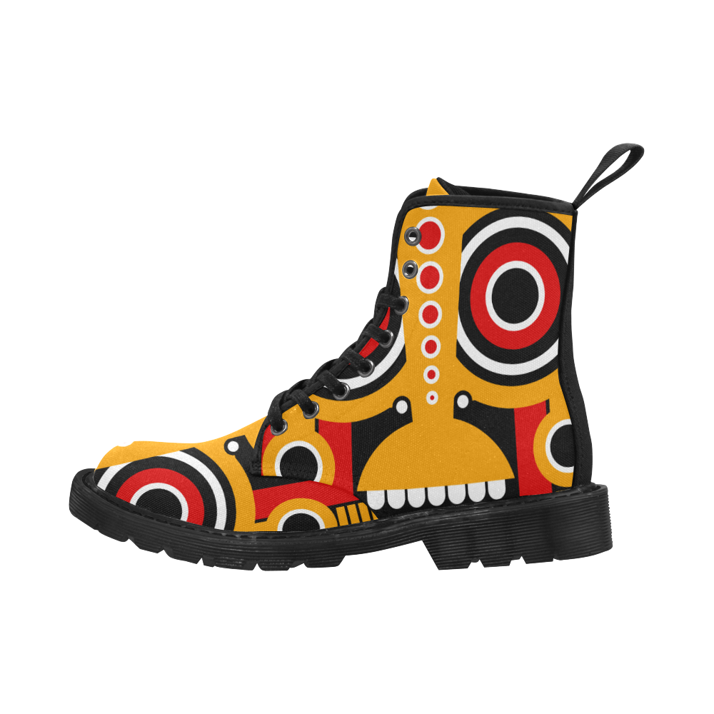 Red Yellow Tiki Tribal Martin Boots for Men (Black) (Model 1203H)