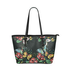 mariposas y flores Leather Tote Bag/Small (Model 1640)