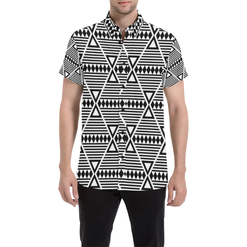 Black Aztec Tribal Men's All Over Print Short Sleeve Shirt/Large Size (Model T53)