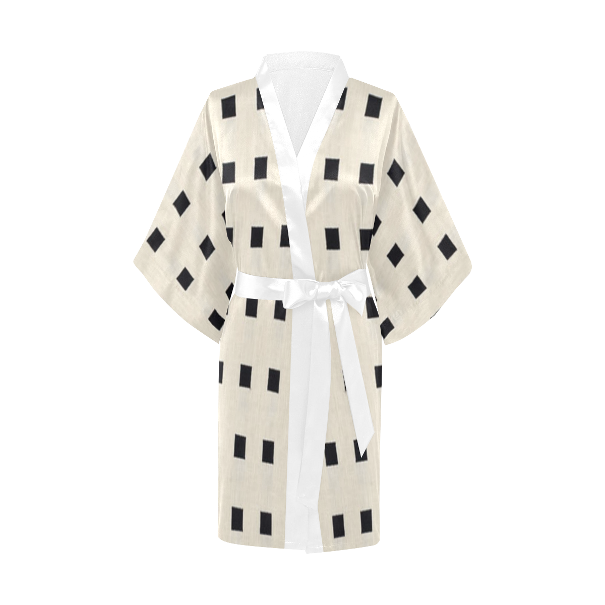 Cream Black Mod Block Kimono Robe