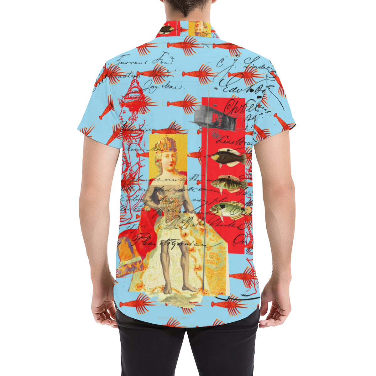 THE SHOWY PLANE HUNTER AND FISH IV Men's All Over Print Short Sleeve Shirt (Model T53)