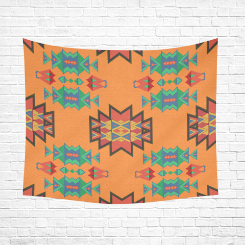 Misc shapes on an orange background Cotton Linen Wall Tapestry 60"x 51"