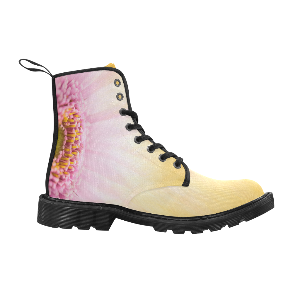 Gerbera Daisy - Pink Flower on Watercolor Yellow Martin Boots for Women (Black) (Model 1203H)