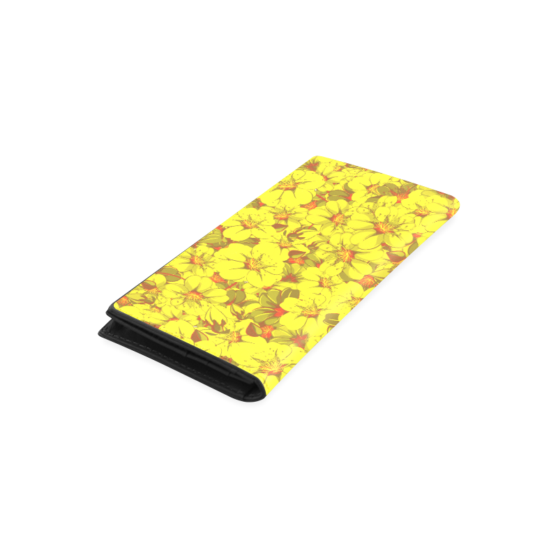 Yellow flower pattern Women's Leather Wallet (Model 1611)