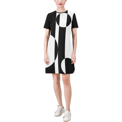 Sixties Mod 2Tone Color Block by ArtformDesigns Short-Sleeve Round Neck A-Line Dress (Model D47)