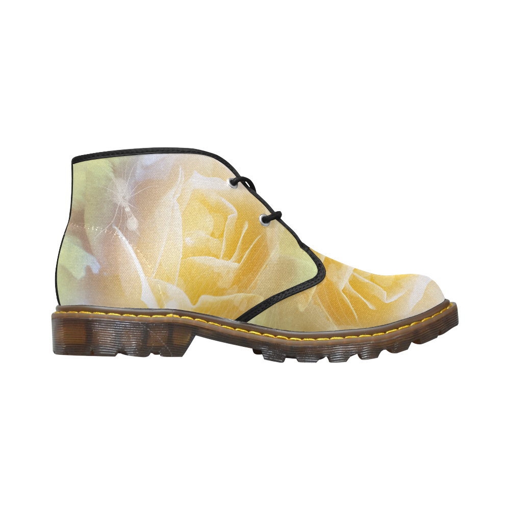 Soft yellow roses Women's Canvas Chukka Boots/Large Size (Model 2402-1)