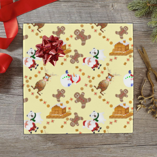 Christmas Gingerbread Snowman and Santa Claus Yellow Gift Wrapping Paper 58"x 23" (3 Rolls)