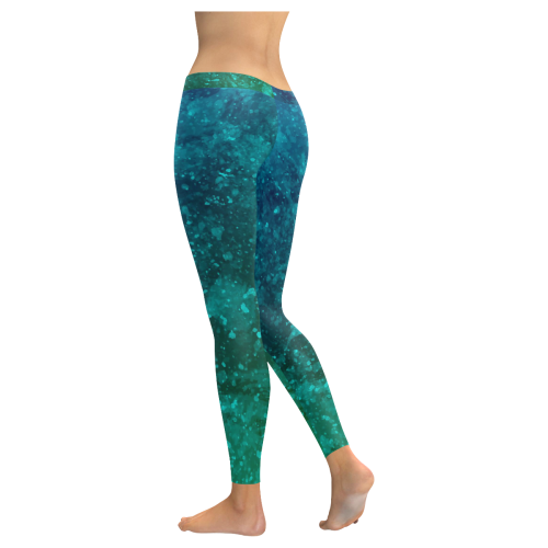 Blue and Green Abstract Women's Low Rise Leggings (Invisible Stitch) (Model L05)