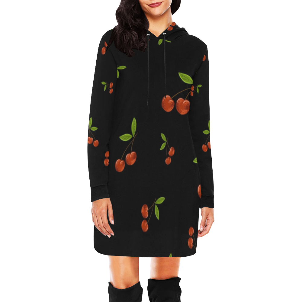 Cherries All Over Print Hoodie Mini Dress (Model H27)