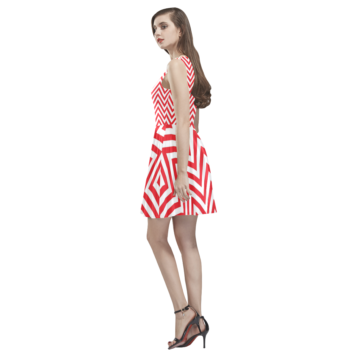 Red lines Thea Sleeveless Skater Dress(Model D19)