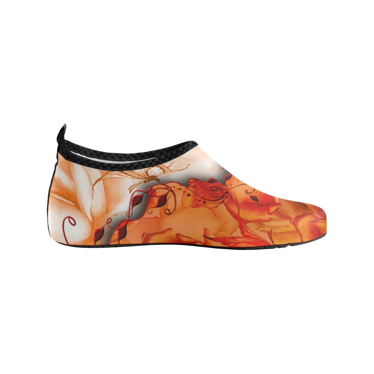 Sorf red flowers with butterflies Women's Slip-On Water Shoes (Model 056)