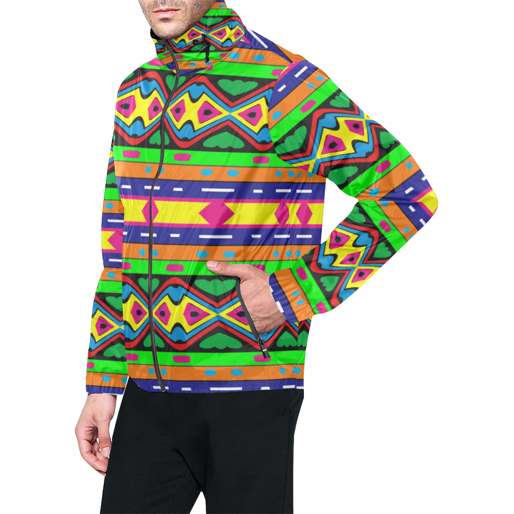 Distorted colorful shapes and stripes Unisex All Over Print Windbreaker (Model H23)