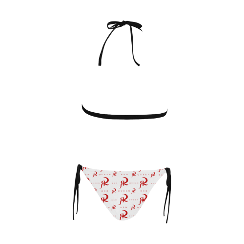 RED QUEEN RED & WHITE BLACK LINING Buckle Front Halter Bikini Swimsuit (Model S08)