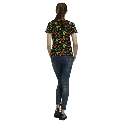 Cannabis Pattern All Over Print T-Shirt for Women (USA Size) (Model T40)