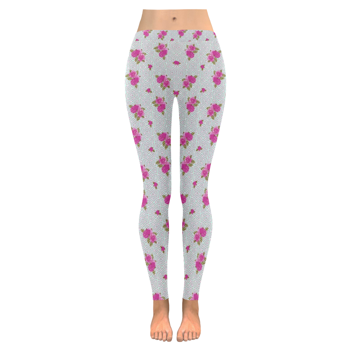 Roses and Pattern 1B by JamColors Women's Low Rise Leggings (Invisible Stitch) (Model L05)